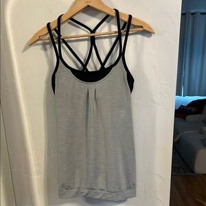 Athleta Gray Strappy Camisole Top with built in sports bra